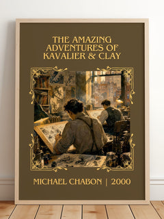 The Amazing Adventures of Kavalier & Clay Classic Book Art Print by Michael Chabon – framed print leaning on a wooden floor