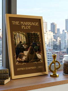 The Marriage Plot Classic Book Art Print by Jeffrey Eugenides – framed print on a city-view windowsill