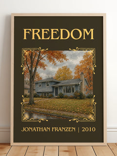 Freedom Classic Book Art Print by Jonathan Franzen – framed print leaning on a wooden floor