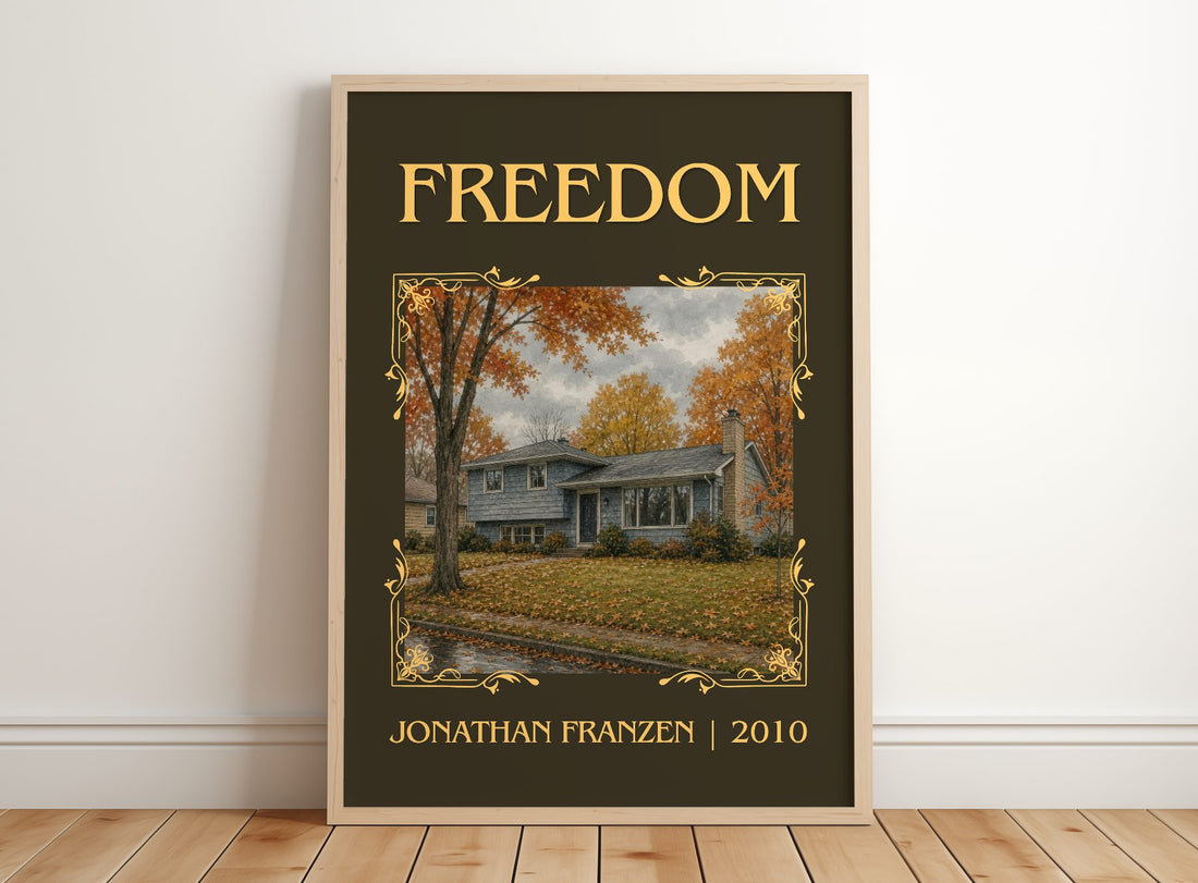 Freedom Classic Book Art Print by Jonathan Franzen – framed print leaning on a wooden floor
