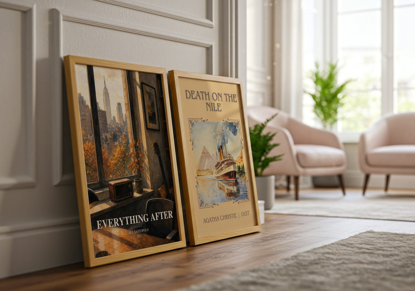 Everything After watercolour print framed by window – literary home decor