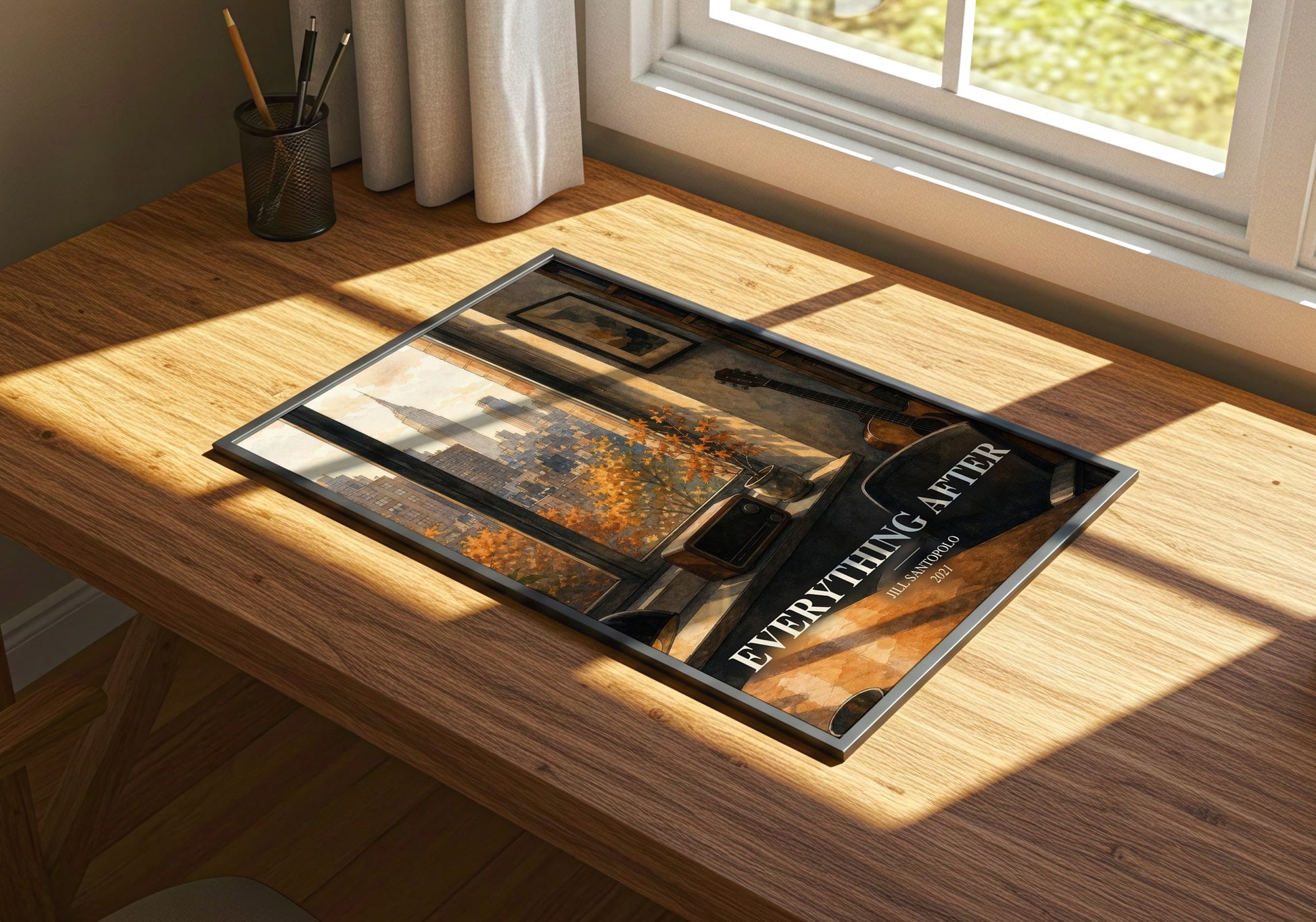 Everything After watercolour book poster framed on wall – contemporary fiction wall art