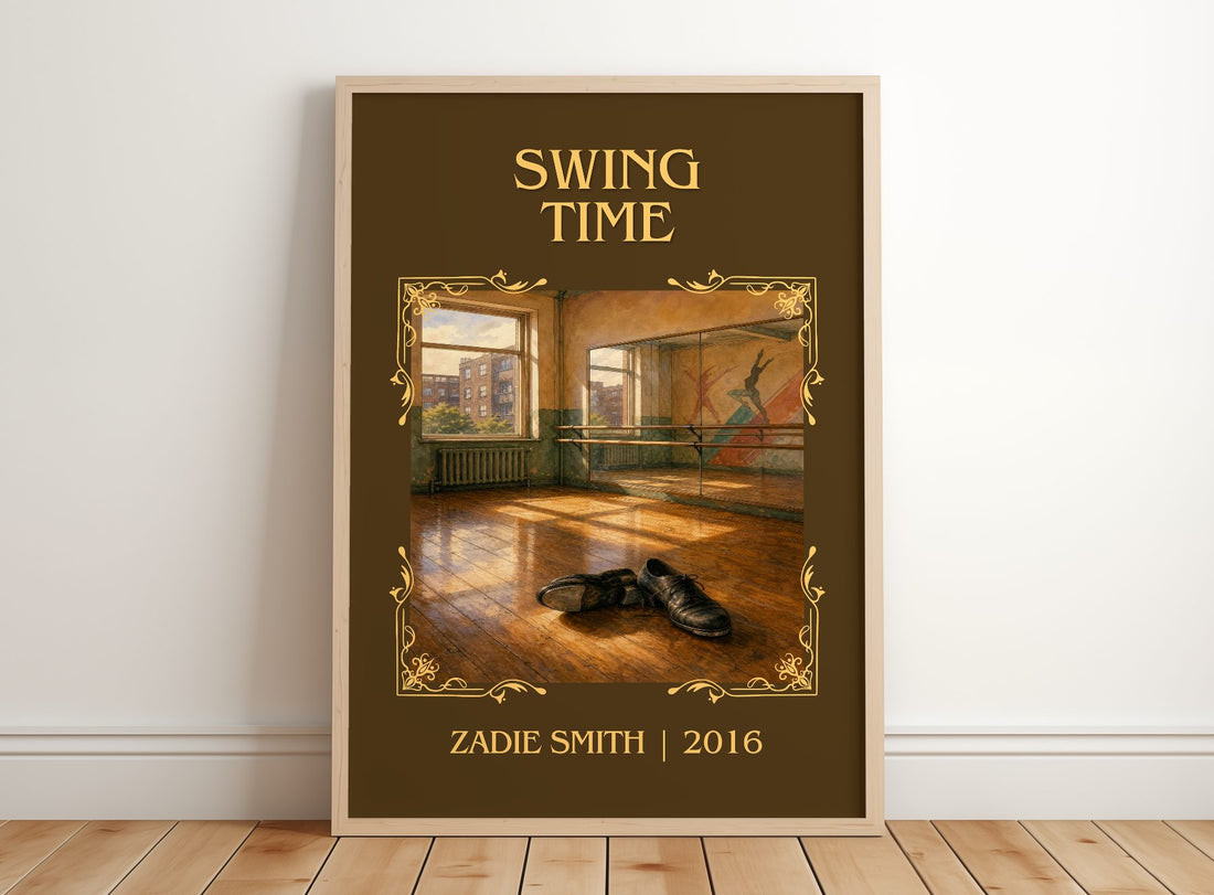 Swing Time Classic Book Art Print by Zadie Smith – framed print leaning on a wooden floor