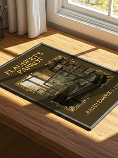 Flaubert's Parrot Classic Book Art Print by Julian Barnes – print on a sunlit desk