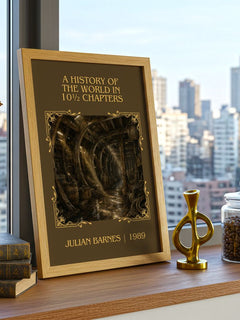 A History of the World in 10½ Chapters Classic Book Art Print by Julian Barnes – framed print on a city-view windowsill