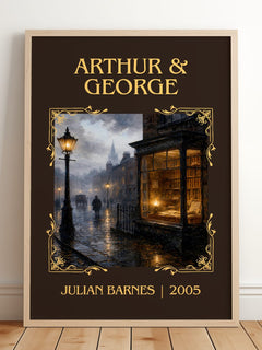 Arthur & George Classic Book Art Print by Julian Barnes – framed print leaning on a wooden floor