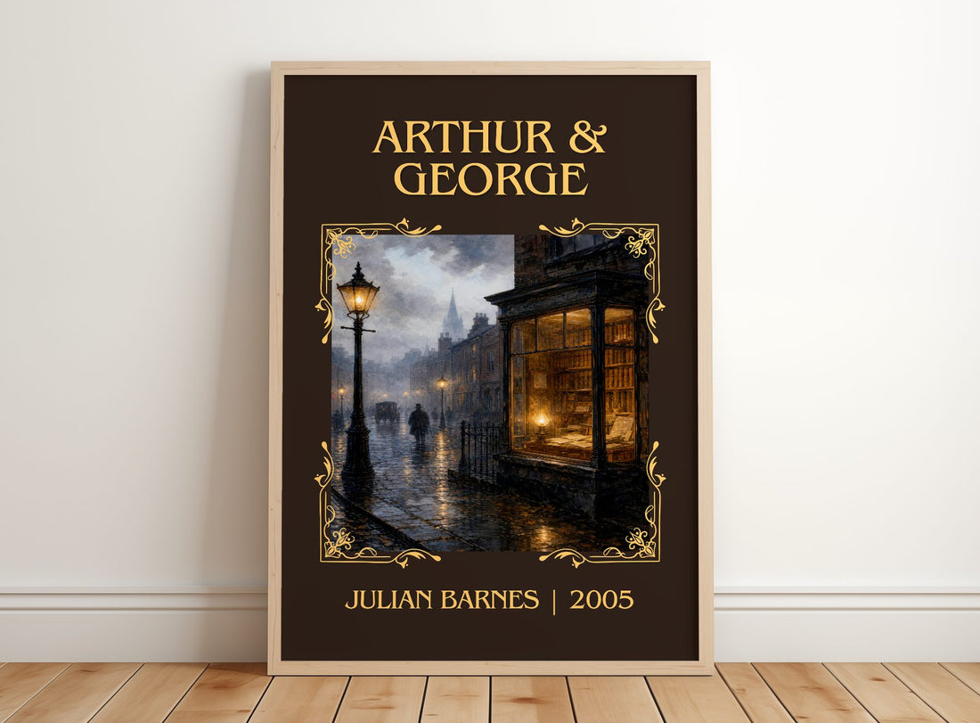 Arthur & George Classic Book Art Print by Julian Barnes – framed print leaning on a wooden floor