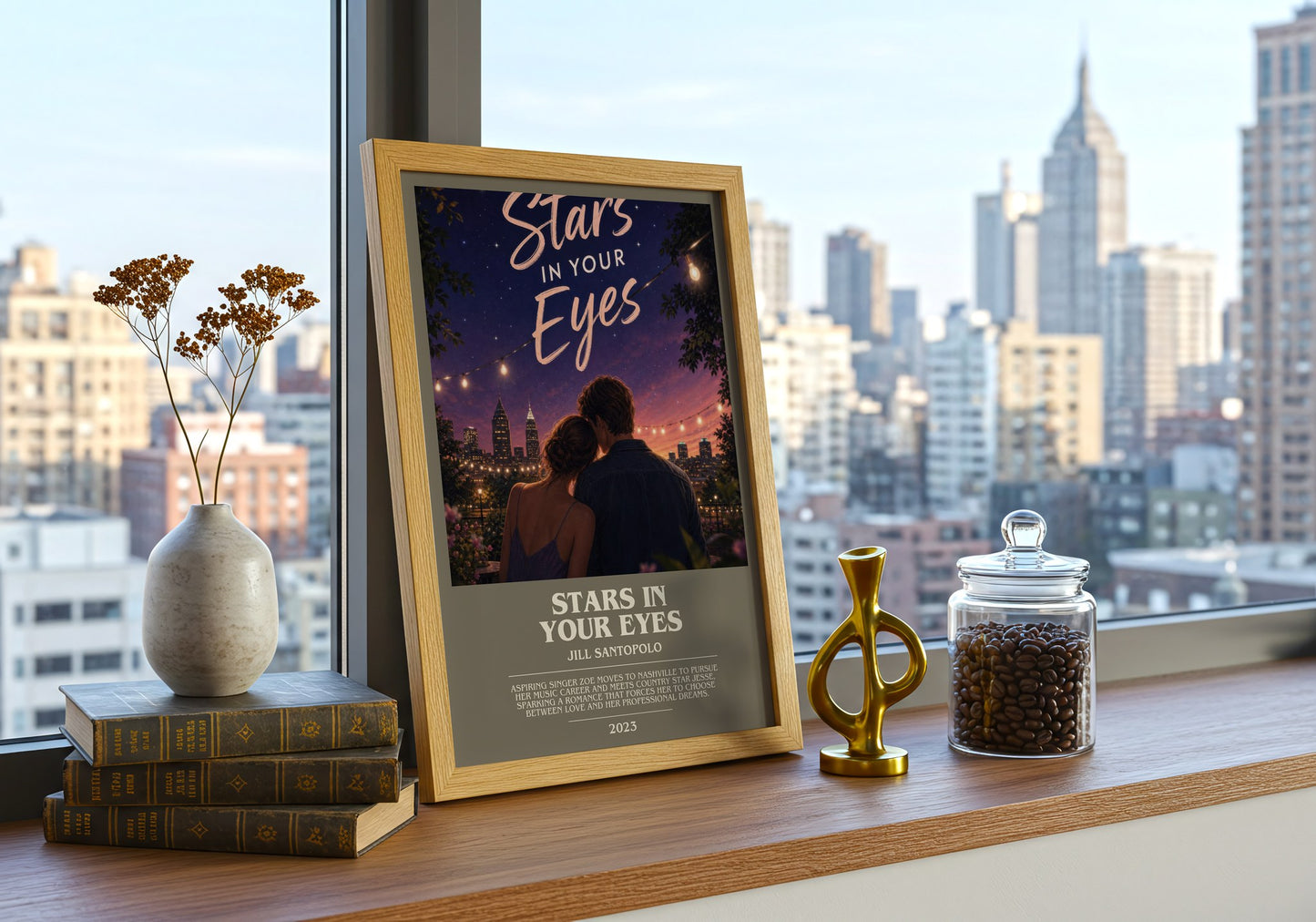 Stars In Your Eyes bookish print framed by window – literary home decor