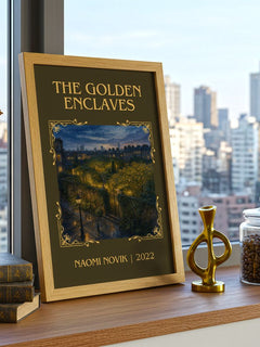 The Golden Enclaves Classic Book Art Print by Naomi Novik – framed print on a city-view windowsill