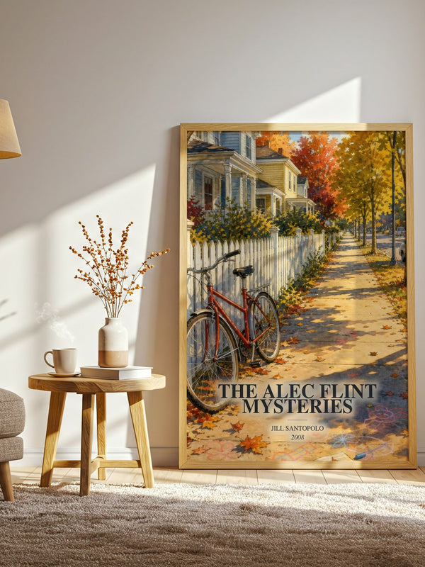 The Alec Flint Mysteries watercolour print in frame leaning in hallway – childrens wall art