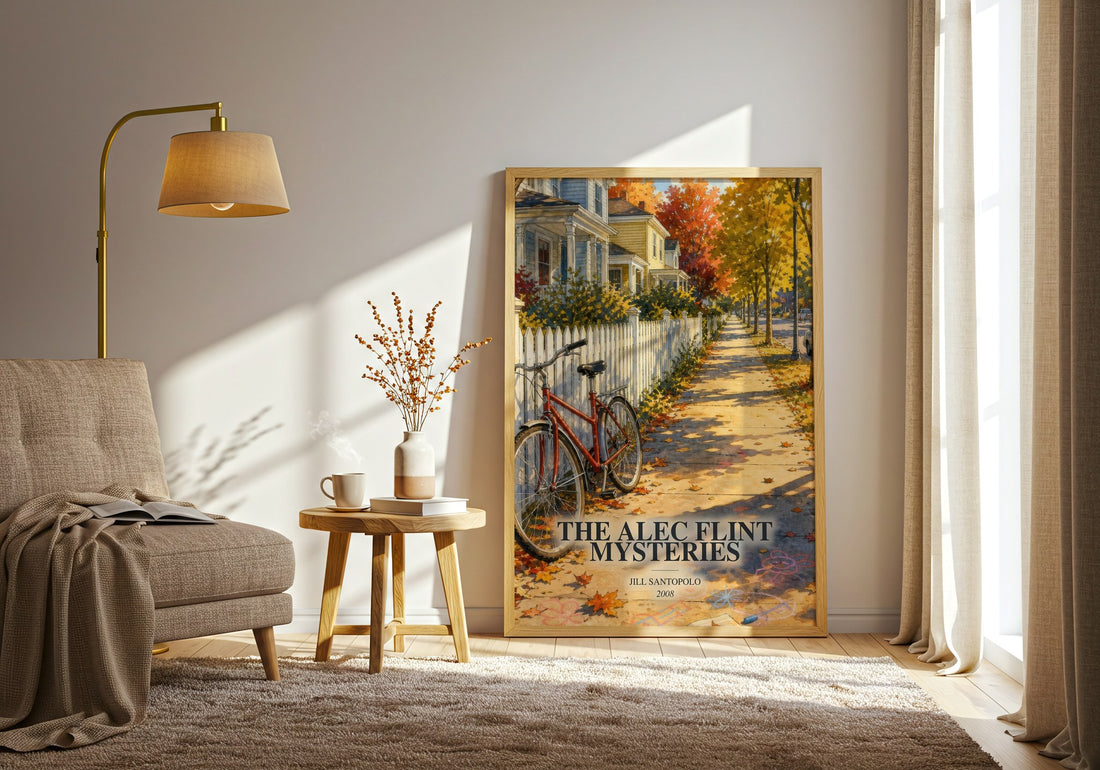 The Alec Flint Mysteries watercolour print in frame leaning in hallway – childrens wall art (mockup)
