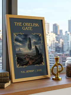 The Obelisk Gate Classic Book Art Print by N.K. Jemisin – framed print on a city-view windowsill