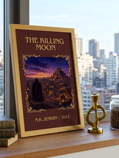 The Killing Moon Classic Book Art Print by N.K. Jemisin – framed print on a city-view windowsill