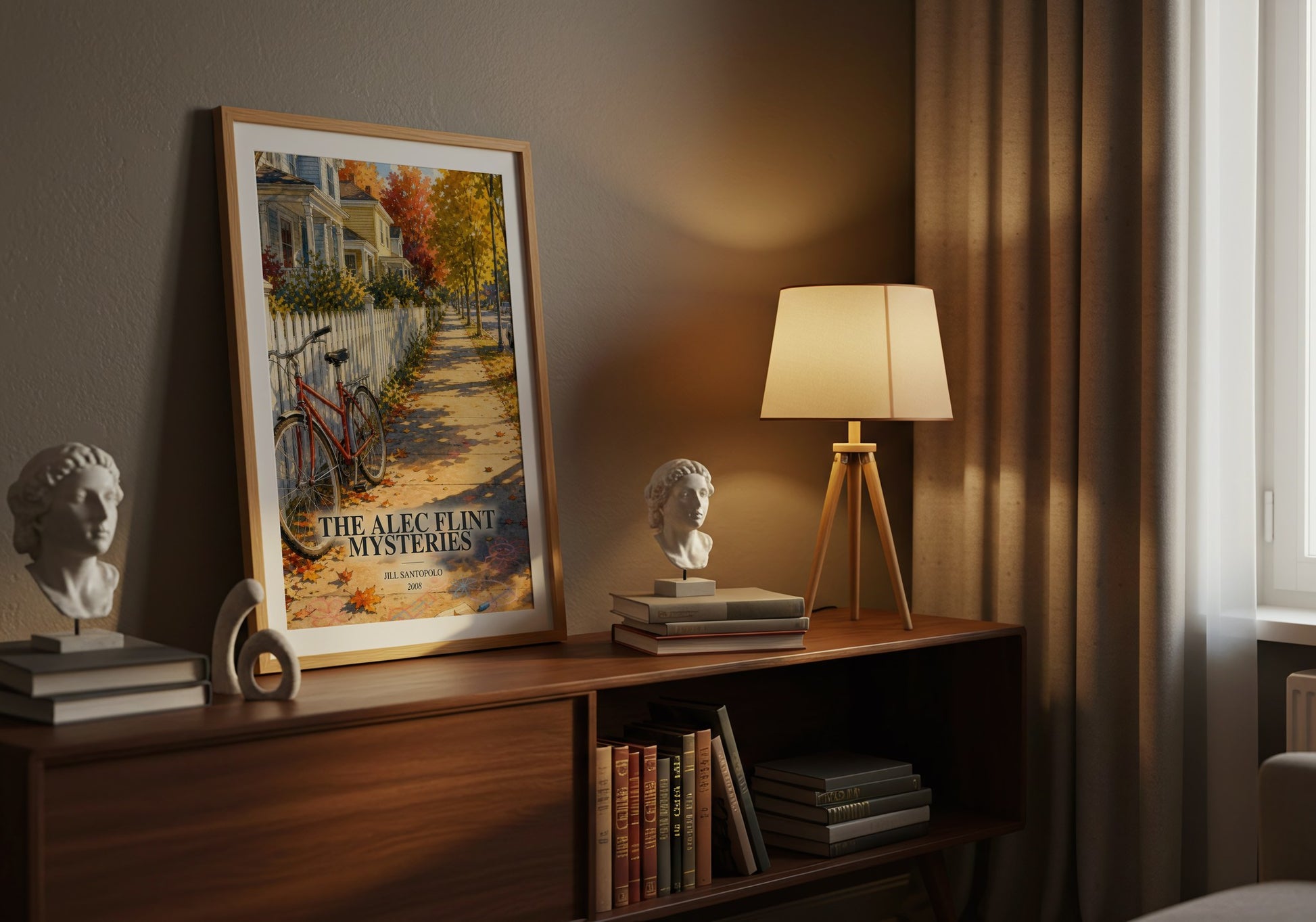 The Alec Flint Mysteries watercolour print on bookshelf – Jill Santopolo fan gift