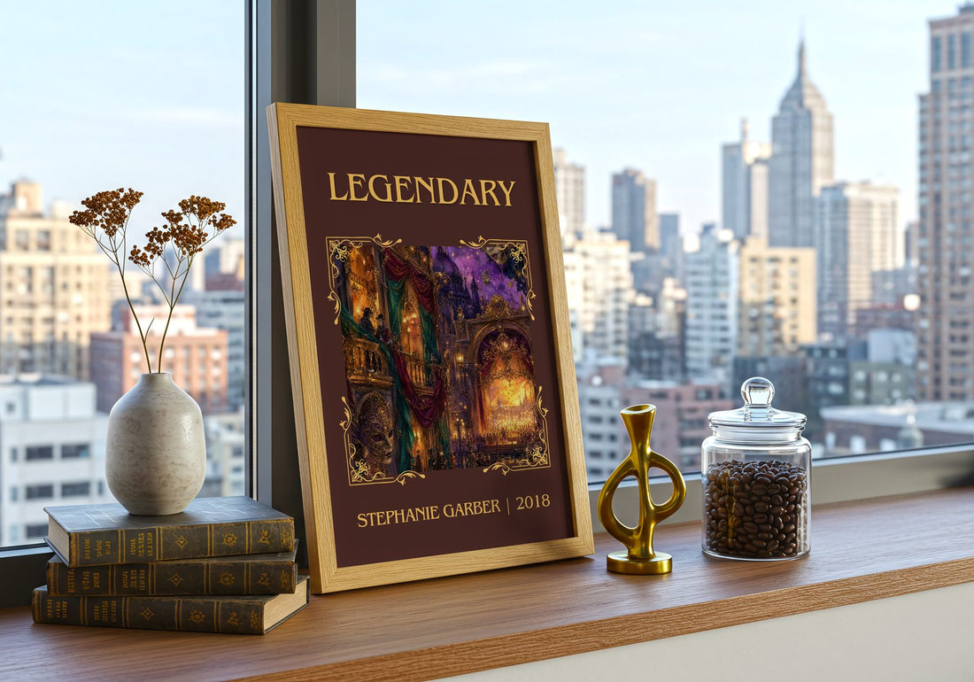 Legendary Classic Book Art Print by Stephanie Garber – framed print on a city-view windowsill