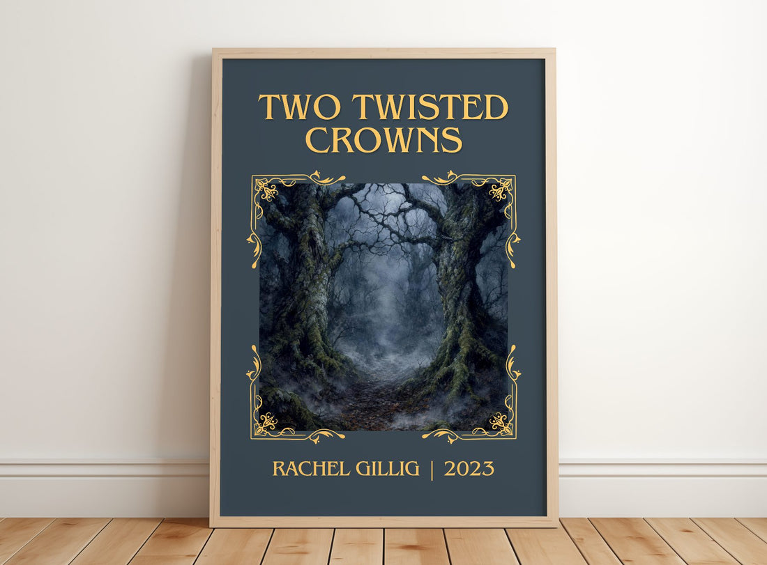 Two Twisted Crowns Classic Book Art Print by Rachel Gillig – framed print leaning on a wooden floor