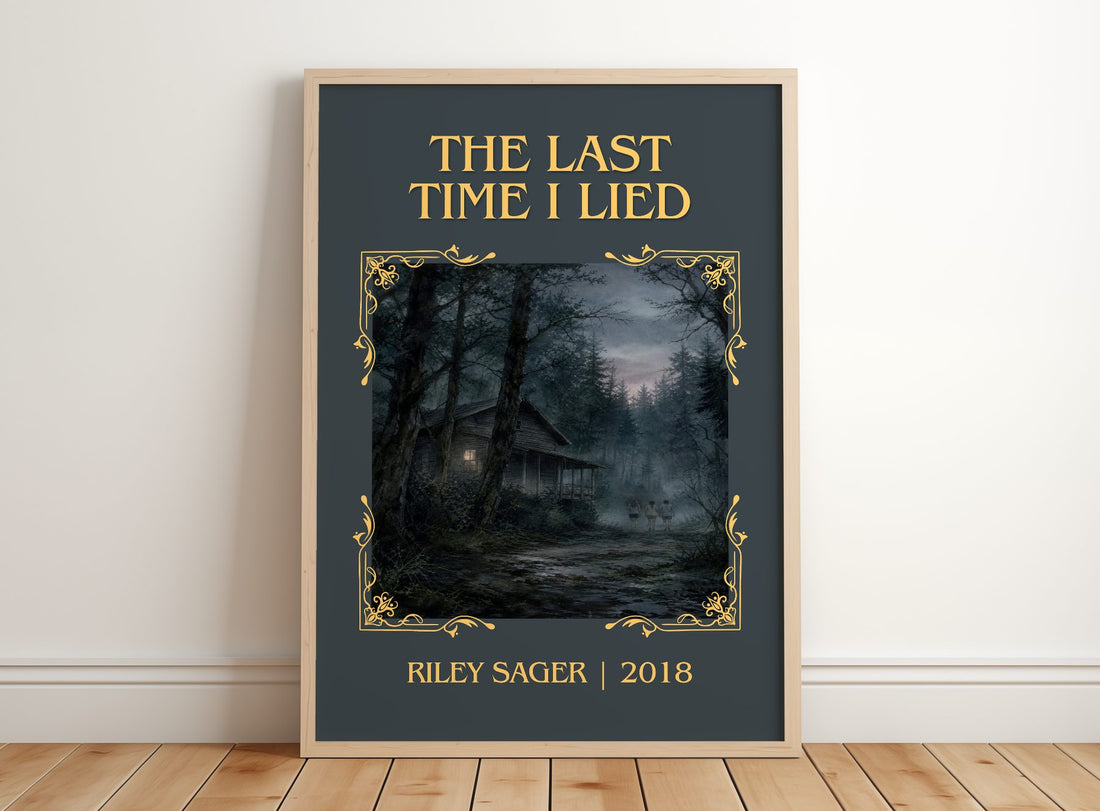 The Last Time I Lied Classic Book Art Print by Riley Sager – framed print leaning on a wooden floor