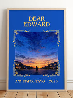 Dear Edward Classic Book Art Print by Ann Napolitano – framed print leaning on a wooden floor