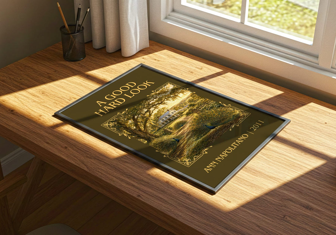 A Good Hard Look Classic Book Art Print by Ann Napolitano – print on a sunlit desk