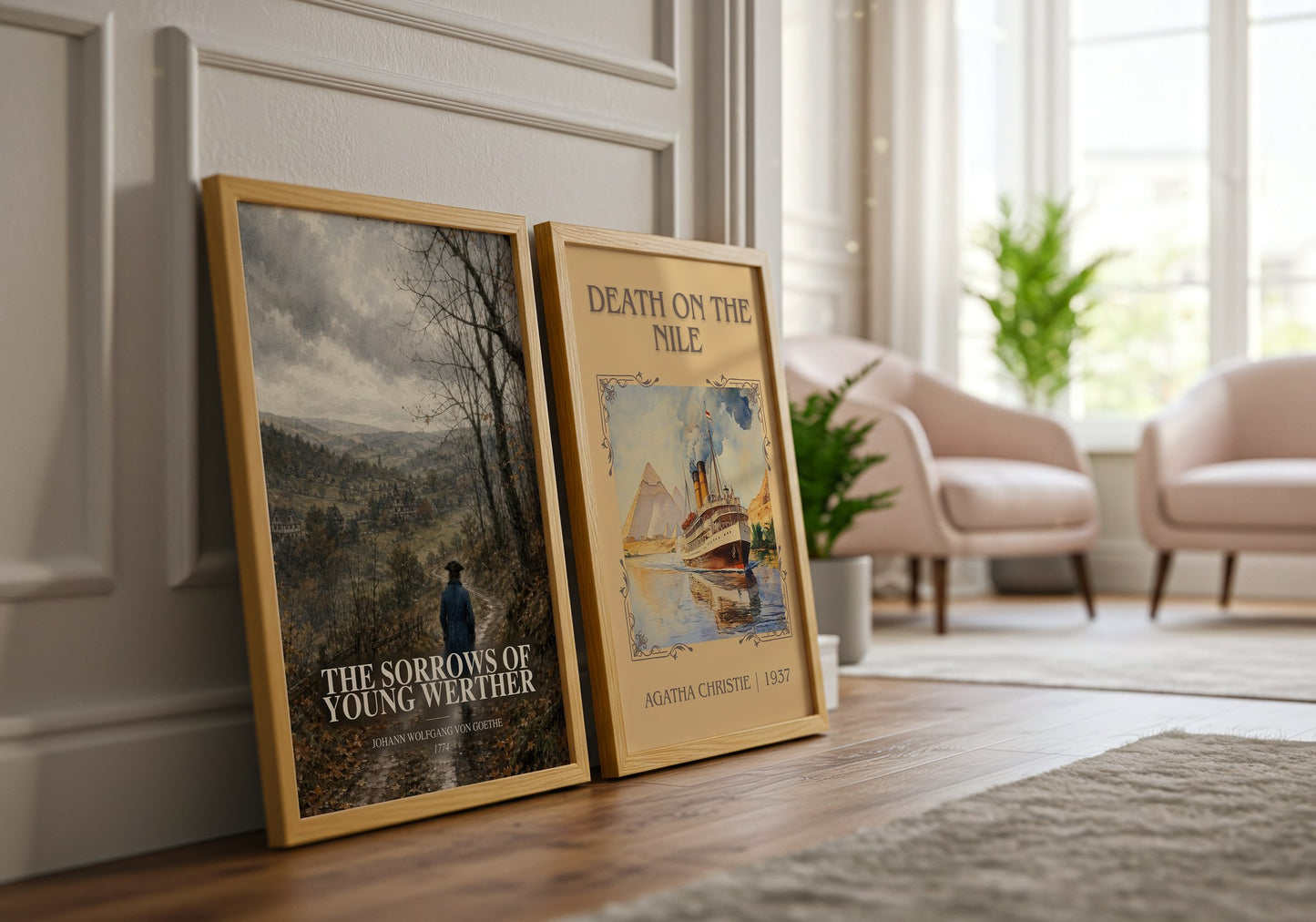 The Sorrows Of Young Werther watercolour print framed by window – literary home decor