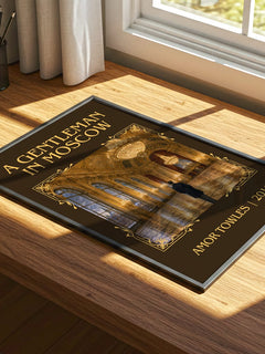 A Gentleman in Moscow Classic Book Art Print by Amor Towles – print on a sunlit desk