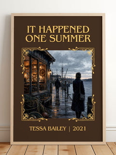 It Happened One Summer Classic Book Art Print by Tessa Bailey – framed print leaning on a wooden floor