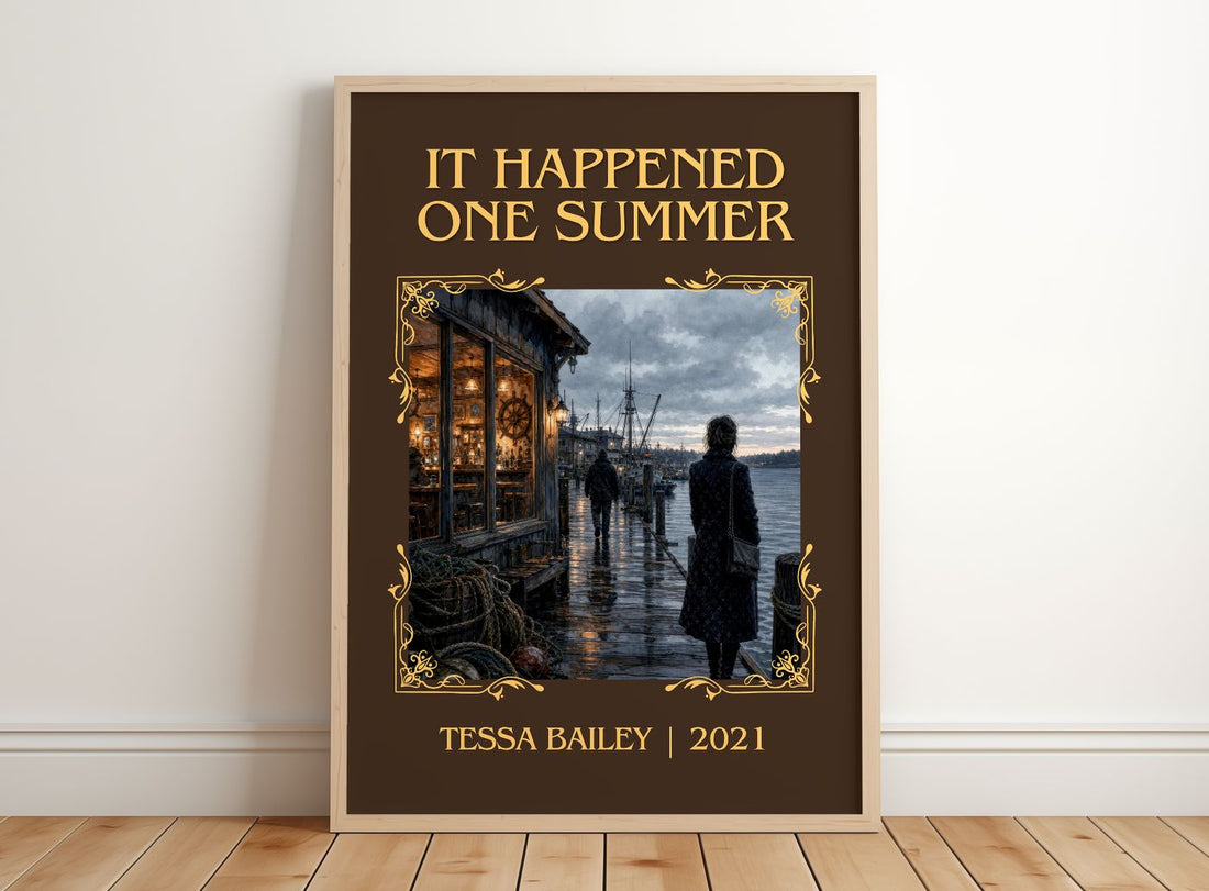 It Happened One Summer Classic Book Art Print by Tessa Bailey – framed print leaning on a wooden floor