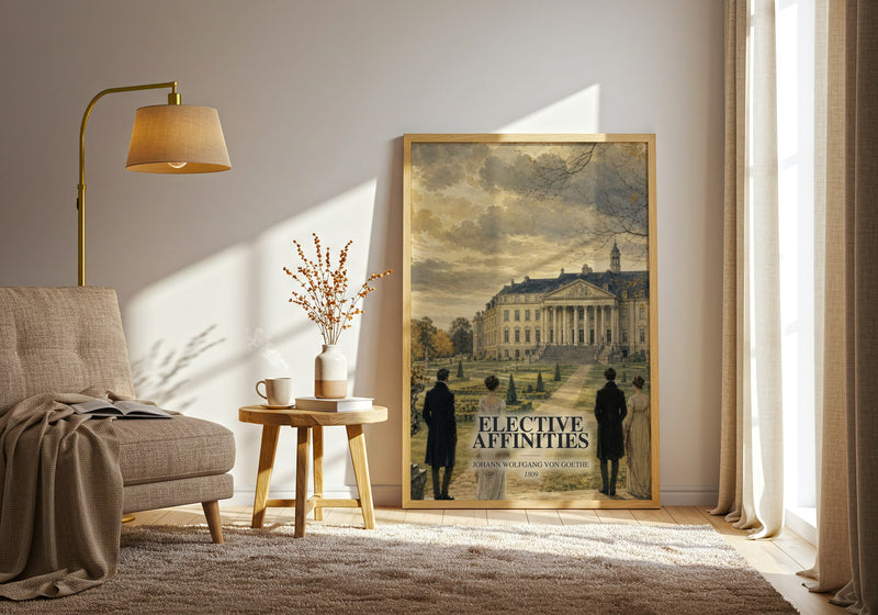 Elective Affinities watercolour print in frame leaning in hallway – classic literature wall art