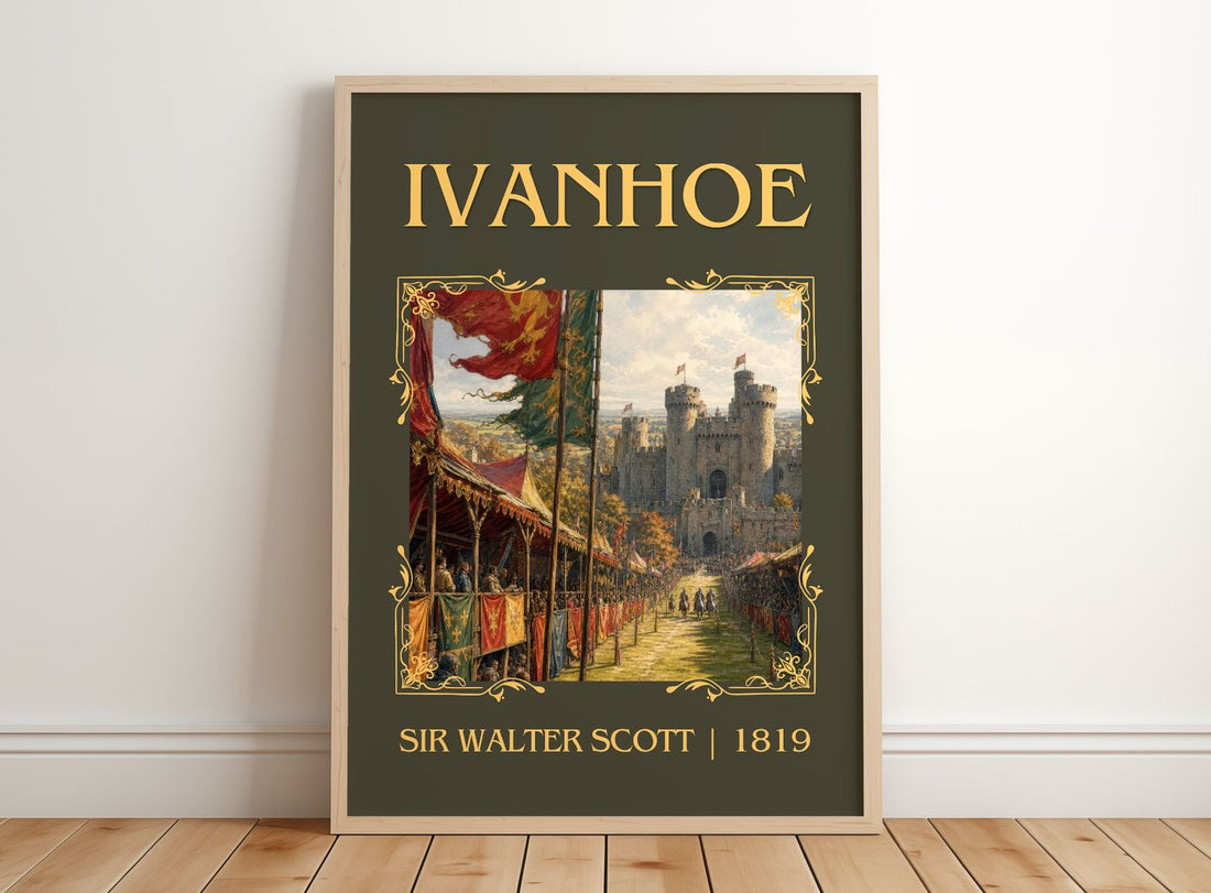 Ivanhoe Classic Book Art Print by Sir Walter Scott – framed print leaning on a wooden floor