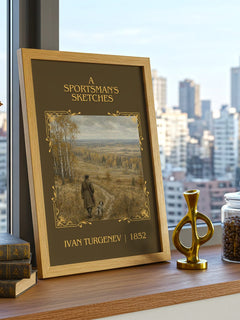 A Sportsman's Sketches Classic Book Art Print by Ivan Turgenev – framed print on a city-view windowsill