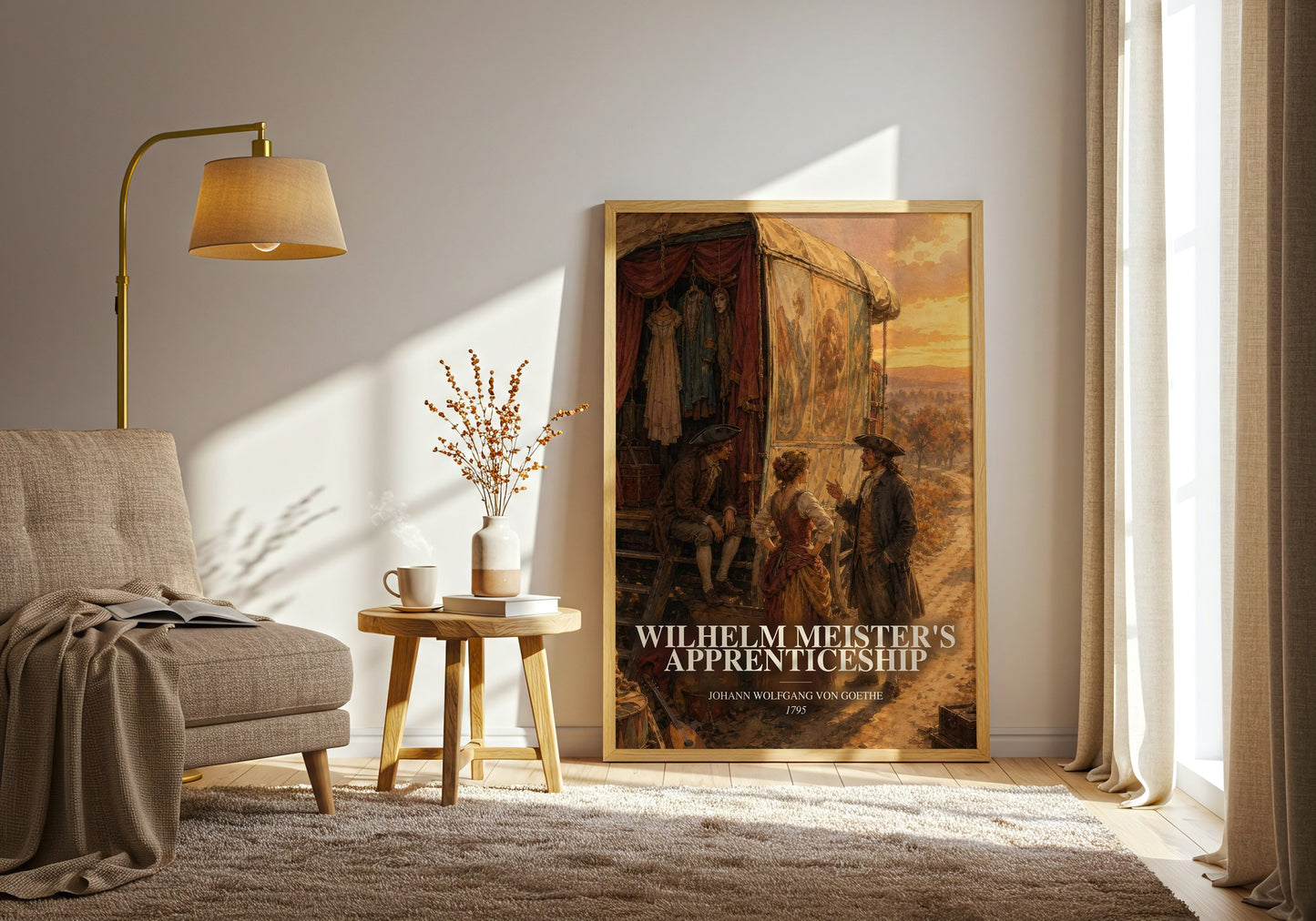 Wilhelm Meister'S Apprenticeship watercolour print in frame leaning in hallway – classic literature wall art