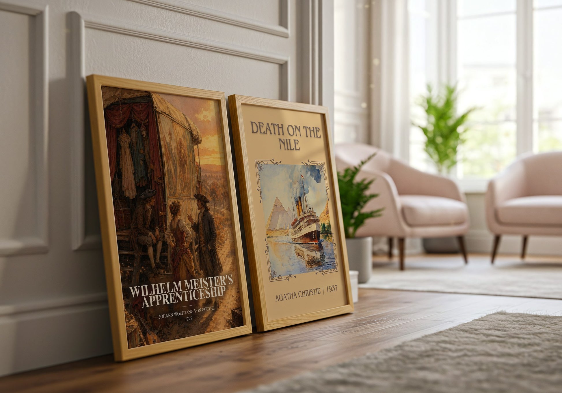 Wilhelm Meister'S Apprenticeship watercolour print framed by window – literary home decor