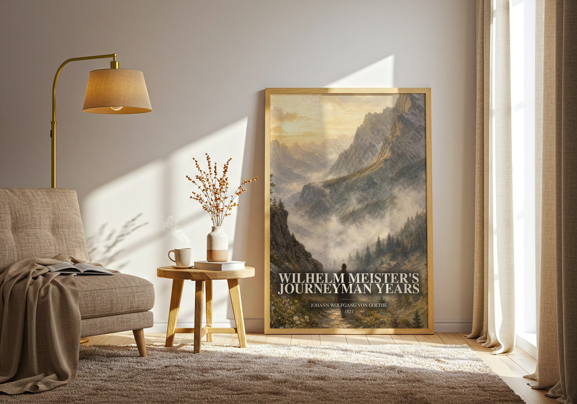 Wilhelm Meister'S Journeyman Years watercolour print in frame leaning in hallway – classic literature wall art