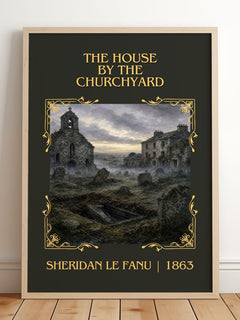 The House by the Churchyard Classic Book Art Print by Sheridan Le Fanu – framed print leaning on a wooden floor