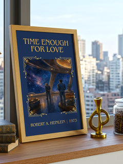 Time Enough for Love Classic Book Art Print by Robert A. Heinlein – framed print on a city-view windowsill