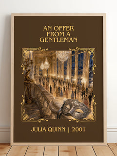 An Offer From a Gentleman Classic Book Art Print by Julia Quinn – framed print leaning on a wooden floor