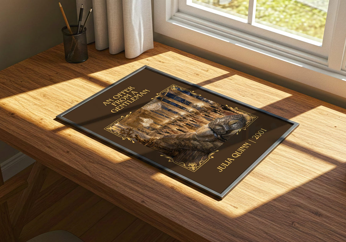 An Offer From a Gentleman Classic Book Art Print by Julia Quinn – print on a sunlit desk