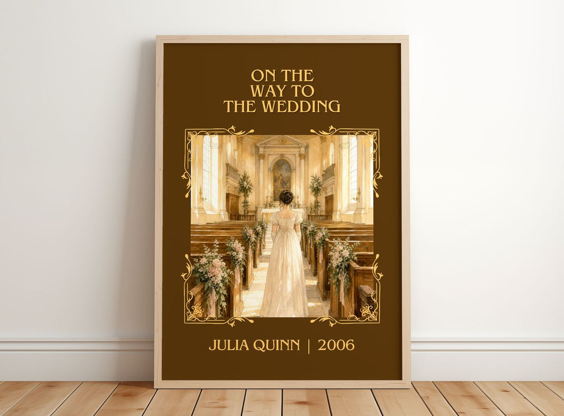 On the Way to the Wedding Classic Book Art Print by Julia Quinn – framed print leaning on a wooden floor