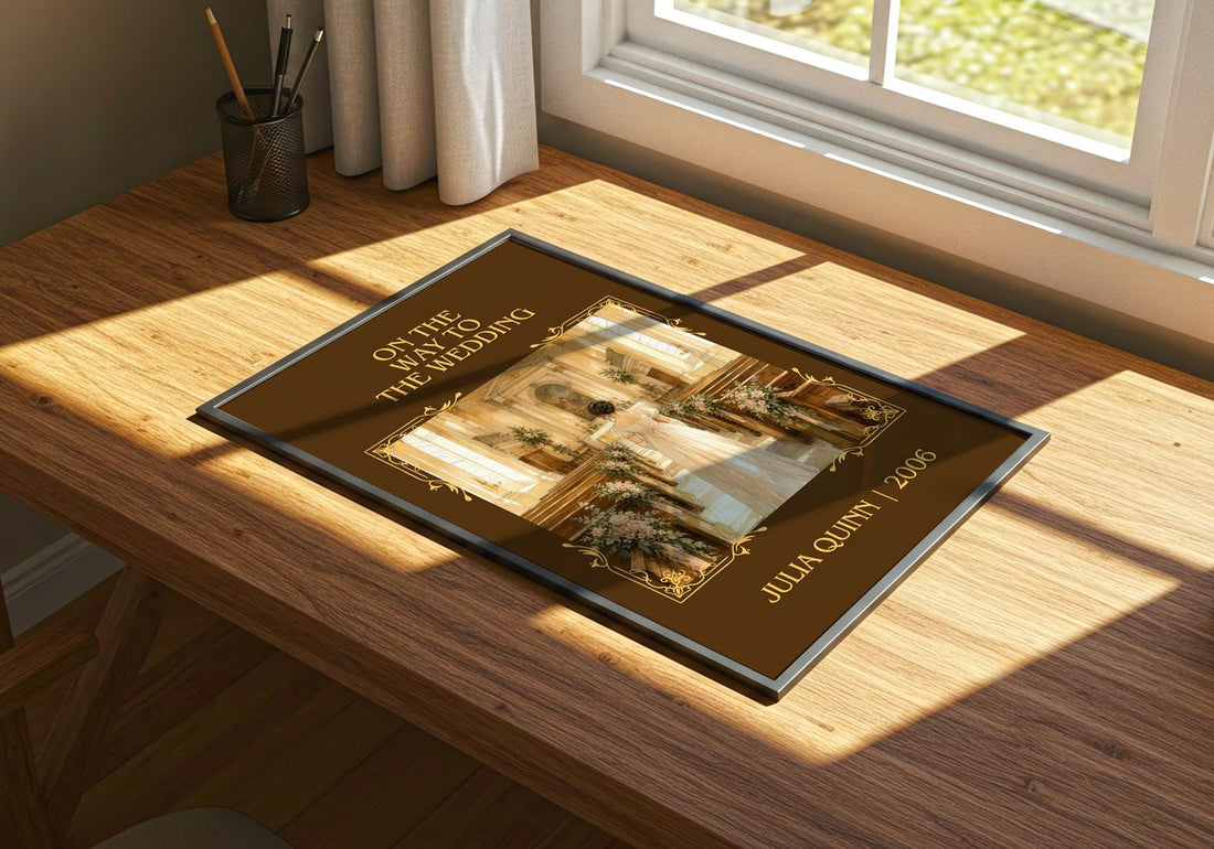 On the Way to the Wedding Classic Book Art Print by Julia Quinn – print on a sunlit desk
