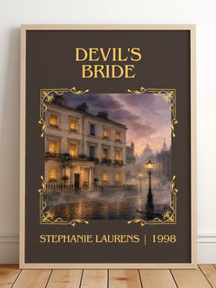 Devil's Bride Classic Book Art Print by Stephanie Laurens – framed print leaning on a wooden floor