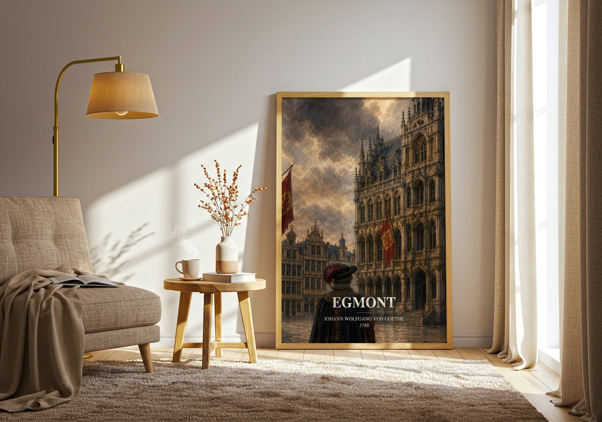 Egmont watercolour print in frame leaning in hallway – classic literature wall art
