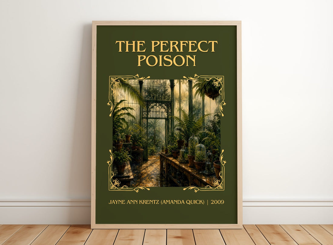 Perfect Poison Classic Book Art Print by J. Quick) – framed print leaning on a wooden floor