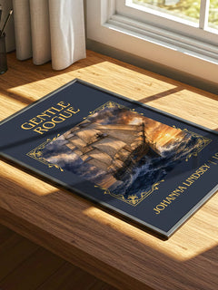 Gentle Rogue Classic Book Art Print by Johanna Lindsey – print on a sunlit desk