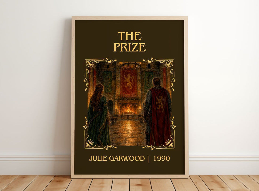 The Prize Classic Book Art Print by Julie Garwood – framed print leaning on a wooden floor