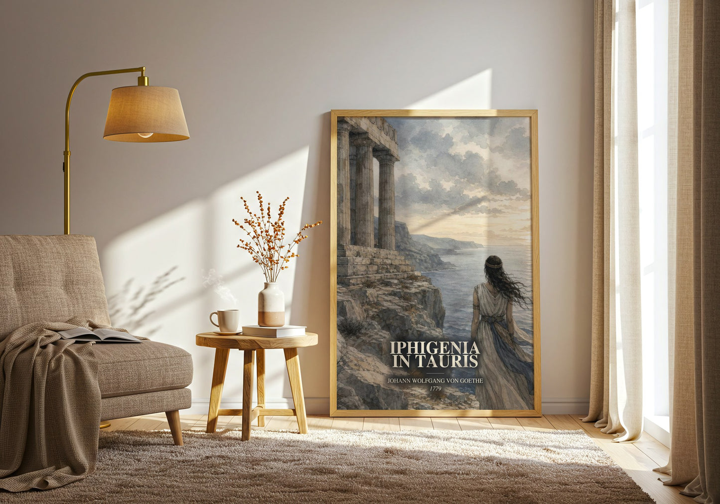 Iphigenia In Tauris watercolour print in frame leaning in hallway – classic literature wall art