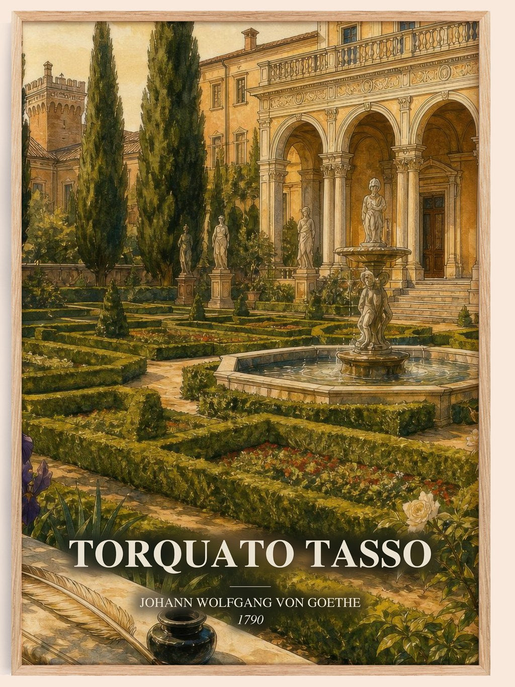 Torquato Tasso watercolour book poster by Johann Wolfgang Von Goethe – framed literary art print