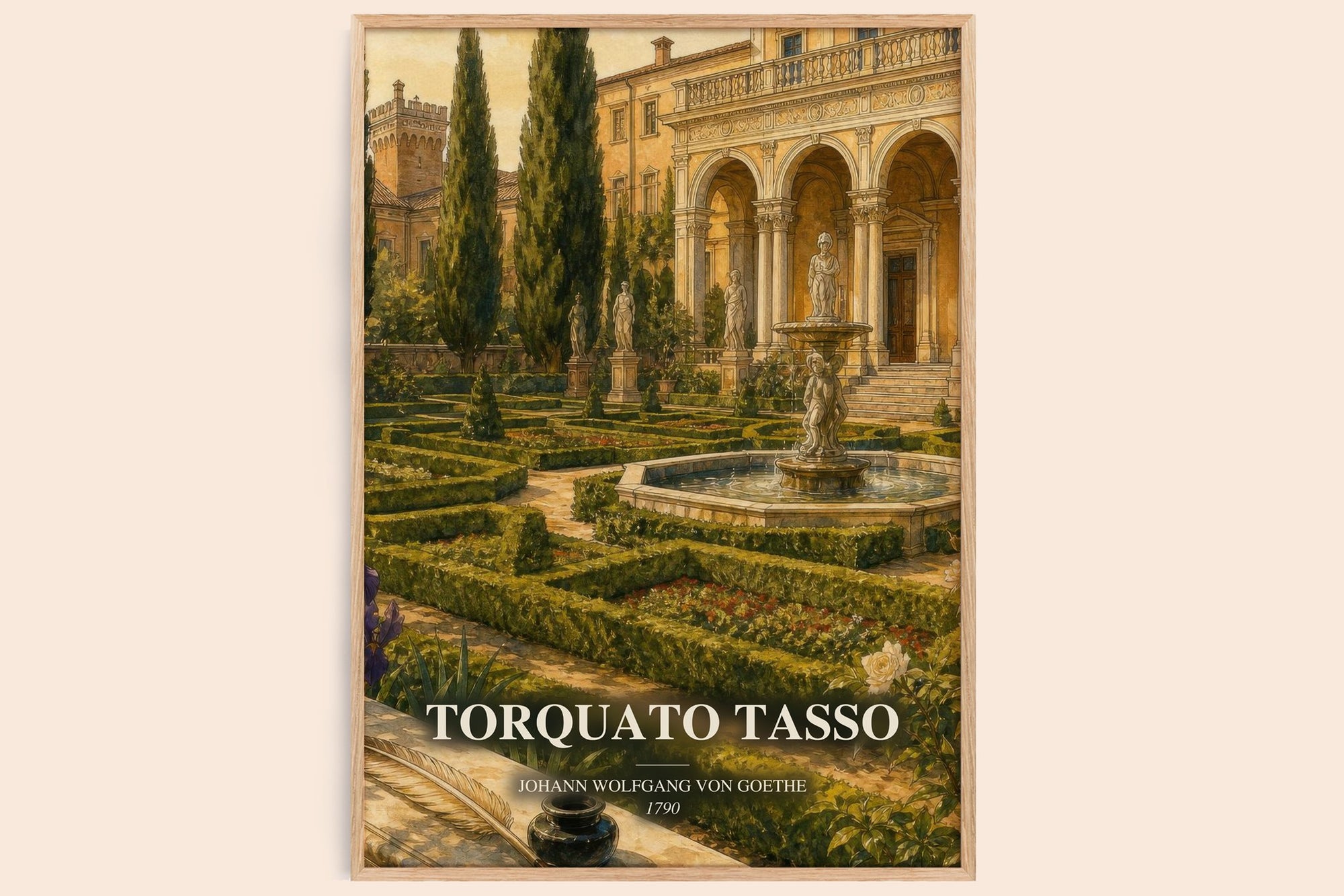 Torquato Tasso watercolour book poster by Johann Wolfgang Von Goethe – framed literary art print