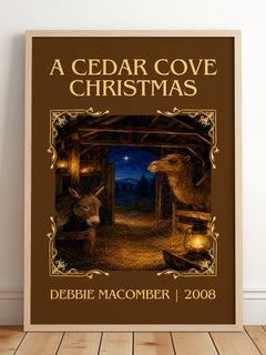 A Cedar Cove Christmas Classic Book Art Print by Debbie Macomber – framed print leaning on a wooden floor