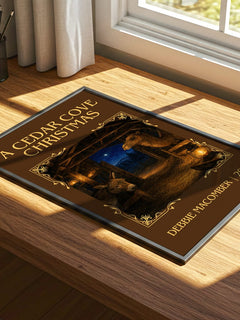 A Cedar Cove Christmas Classic Book Art Print by Debbie Macomber – print on a sunlit desk
