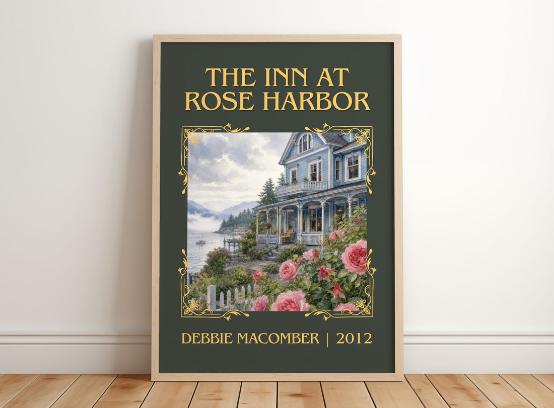 The Inn at Rose Harbor Classic Book Art Print by Debbie Macomber – framed print leaning on a wooden floor